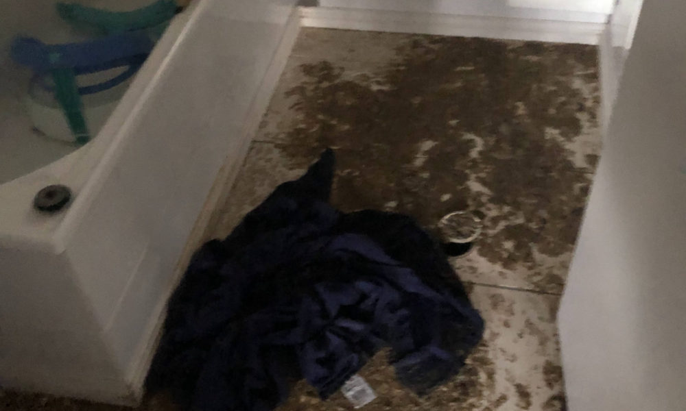 Bathroom with sewerage on the floor